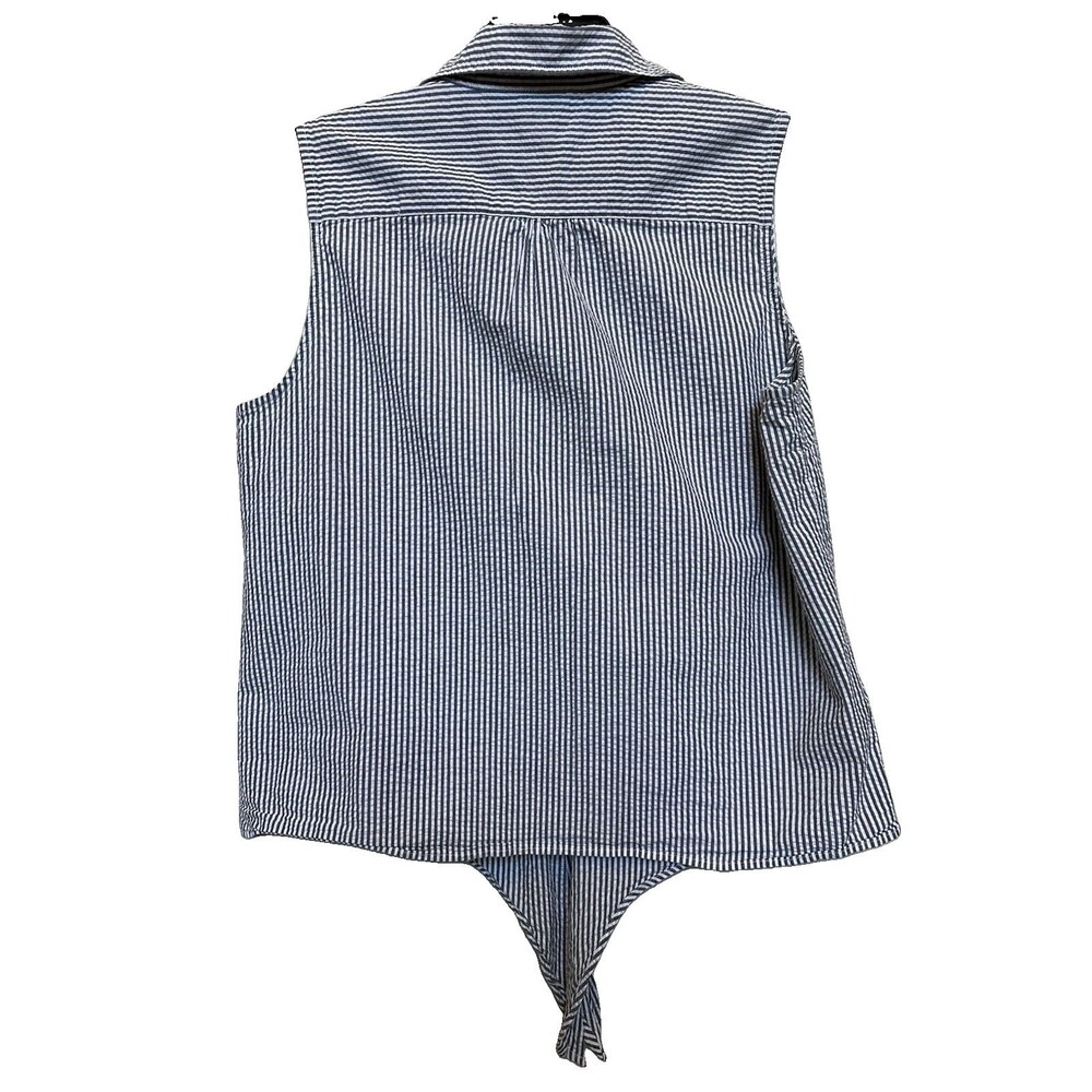 Anne Klein Blue & White Searsucker Collared Sleeveless Button-Up Top Womens XL - Picture 2 of 9